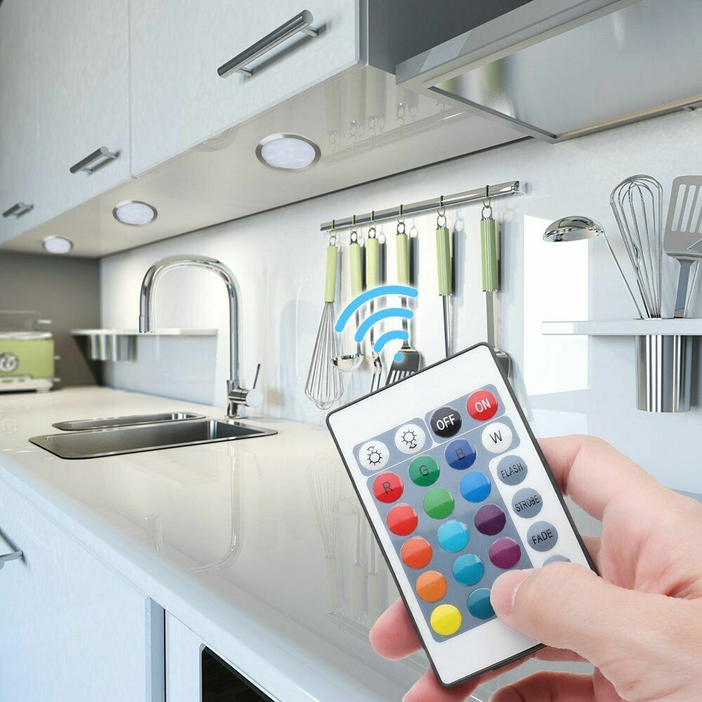 Kitchen Lighting Remote Control 4X RGB LED Under Cabinet Lights Kitchen With Remote Controls Cupboard ...