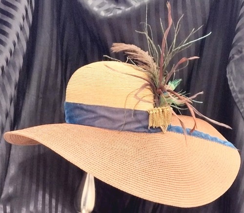 Women's Hat Wide Brim Art Deco, Erte' Era, Peacock Feathers, Superb Vintage Cond - Picture 2 of 12