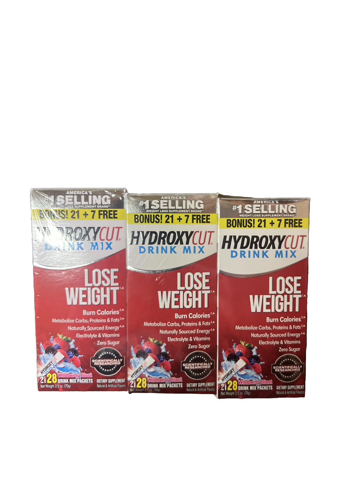 3 PACK Hydroxycut Weight Loss Instant Drink Mix Wildberry 2.5oz - 28Packets