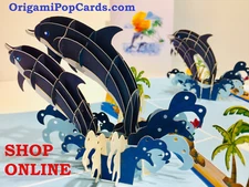 Origami Pop Cards Mother & Baby Dolphins 3D Pop Up Greeting Blank Birthday.