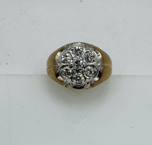 10k Yellow And White Gold Gents Natural Diamond Cluster Ring 10.5