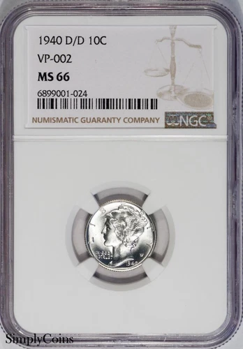 1940-D/D RPM VP-002 Mercury Dime ~ NGC MS66 ~ POP 1 OF 3 KNOWN IN ALL GRADES!