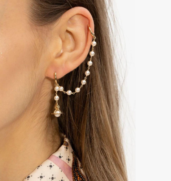 Vivienne Westwood Samara Pearl Drop Gold Tone Cuff Earrings with Gift Box