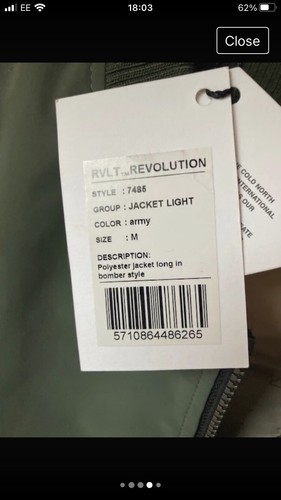 RVLT Revolution Style Jacket Color Army Size Medium - Picture 4 of 5