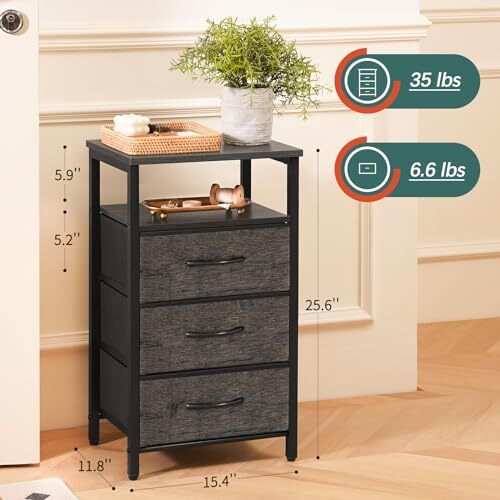 Night Stand with Charging Station, 20 Colors LED Nightstand 3 Drawers Grey - Bild 3 von 7