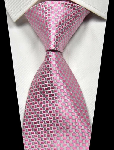 New Patterns Pink Silver 100% Silk Men's Tie Fashion Necktie 3.15''(8CM)
