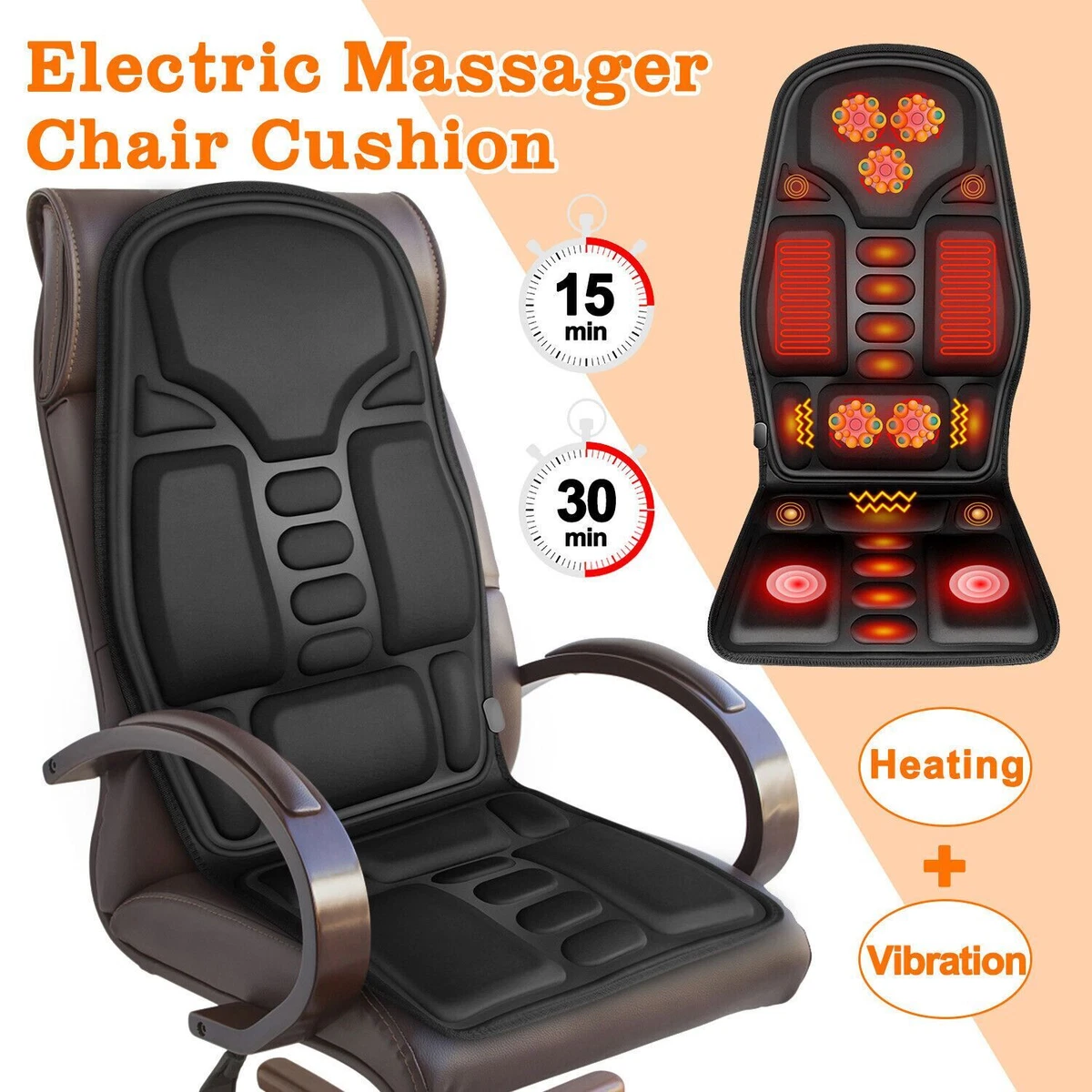 Electric heated back & 2025 seat massager chair cushion