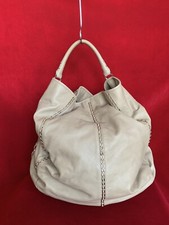 Sergio Rossi Beige/khaki Leather Large Hobo/shoulder Bag W/ Silver Hardware 