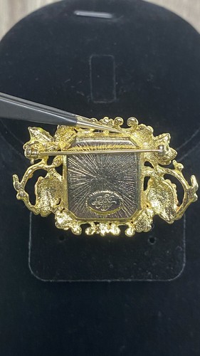 Kirks Folly Katze Kamee Brosche goldfarben Trauben Blätter Strass signiert - Bild 8 von 16