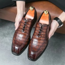 New Brown Men Dress Shoes Oxfords Square Toe Stone Grain Black Business Shoes