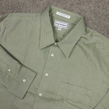 Paul Fredrick Shirt Mens 2XL 18.5 34 Green Solid Herringbone Dress Button Up NEW