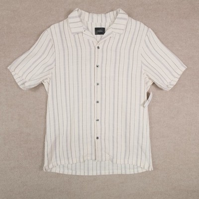 Pacsun Woven Camp Shirt Loop Collar Men s Medium Beige Stripe Button Up Summer