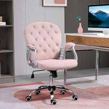 Office Chair Luxury Velour Diamond Tufted Padded Ergonomic 360° Swivel Pink