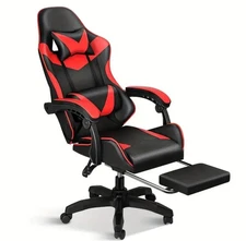 Simple Deluxe Computer Gaming Chair with Footrest - Red