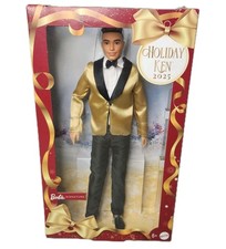 Barbie Signature 2025 Holiday Ken Doll 3 Brown Hair Gold Tux JGK56 NRFB