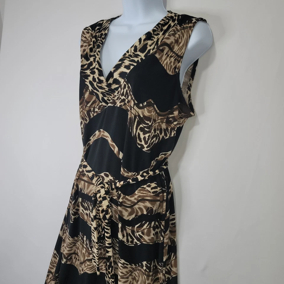 Vestido largo con cinturón Dana Buchman a rayas animal estampado de leopardo línea A para mujer talla L Foto 2 de 4