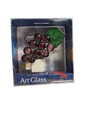 LSArts Art Stained Glass Night Light Purple Wine Grape Cluster Green Leaf New