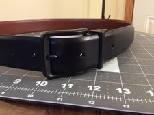 Reversible Brown Black Bonded Leather Belt Black Metal Buckle Sz L 38-40 9C06933