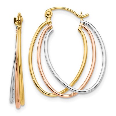 14k Tri-Color Gold Polished Triple Oval Hoop Earrings, 25mm (1 Inch) E9835