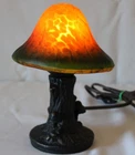 Mushroom Table Lamp Stained Tortoise Glass Tiffany Style Woodland Decor Vintage