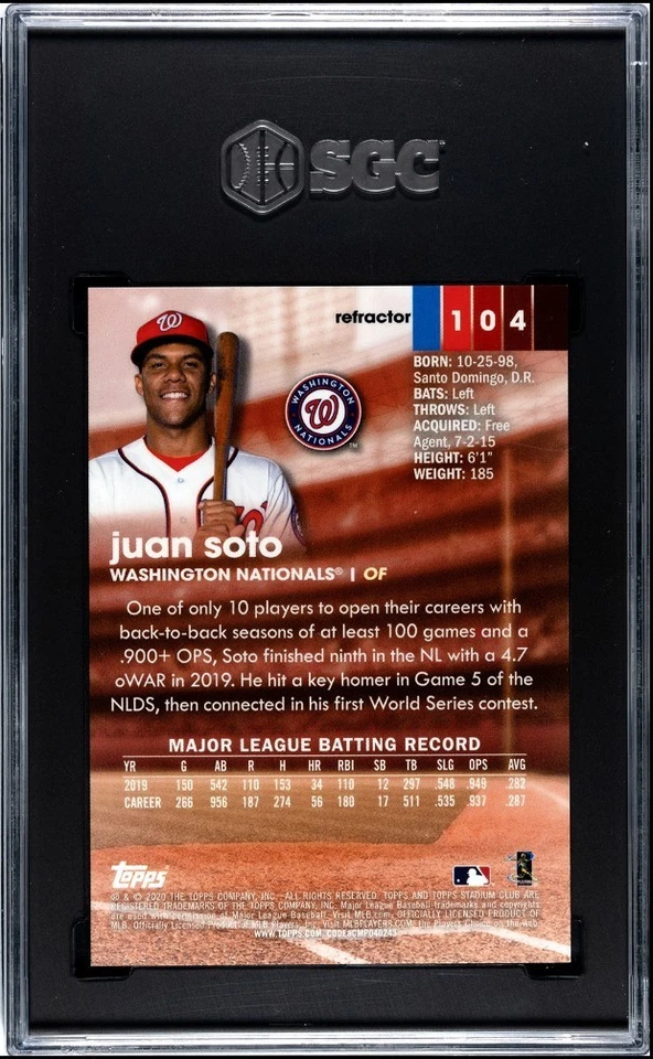 2020 TOPPS STADIUM CLUB CHROME REFRACTOR #104 JUAN SOTO SGC 10 NATIONALS METS - Image 2 of 2