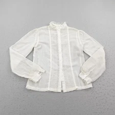 Vintage Gunne Sax Shirt Women 7 White Victorian Lace Sheer Ruffle Blouse Top 70s
