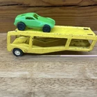 Vintage Tonka Yellow Car Carrier Trailer With Intact Green Car Free Ship W/Track