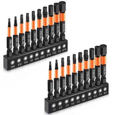 20PCS Premium Hex Bit Set, Impact Allen Wrench Drill Bit Set (Metric&SAE), 1/...