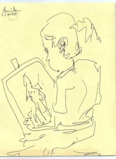 Pen Drawing on Paper Woman Sketching Study by Known Artist