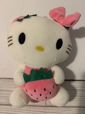 Hello Kitty Strawberry Plush Doll 10'' Sanrio Bow Pink White Cute Collectible Toy