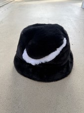 Nike Apex Bucket Hat Faux Fur Black Large White Swoosh Unisex Adult Size Large
