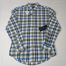 U.S. Polo Assn. Button Down Woven Shirt Men's S Stretch Navy Multicolor Plaid