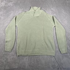 Tommy Bahama Relax Sweater Mens Medium Green Cotton Waffle Knit Mock Neck Raglan