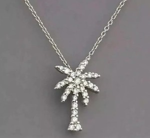 Authentic 1.50 Ct Round Cut Lab Created Diamond Palm Tree Pendant 14K White Gold Plated