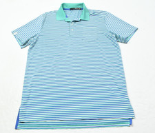RLX Ralph Lauren Polo Shirt Mens Medium Blue Green Striped Short Sleeve Golf