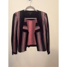 Ming Wang Black, Red  White Knit Open-Front Blazer, Small Petite