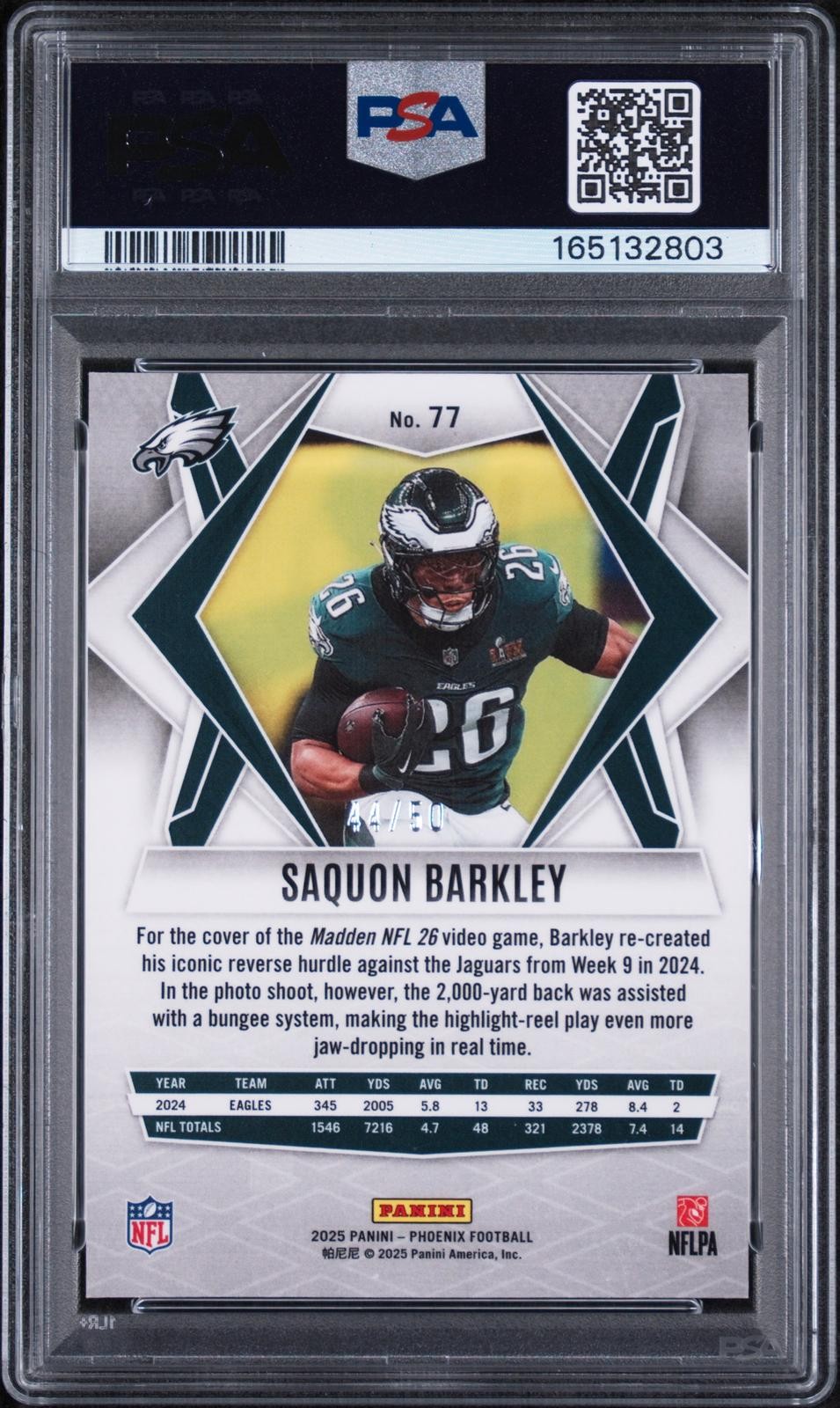2025 Panini Phoenix #77 Saquon Barkley Bronze Hyper PSA 10 Eagles POP 2 SP /50 view 2