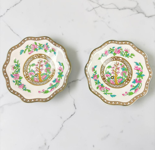 Coalport Indian Tree Fruit/Sauce Berry Bowls Multicolor Set 2 Brown Stamp Floral