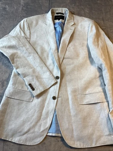 Banana Republic Lt Gray Heather Linen Blend Blazer Lined  44L Oxford Preppy