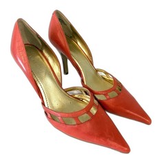 Nine West Red Coral Leather Cutout D'Orsay Bertha Pumps Size 8