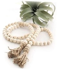 LSKYTOP 60 Inches Wood Bead Garland,Wooden Beads with Tassels,Farmhouse 60in