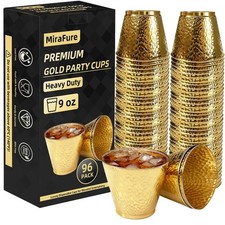 96-Pack Gold Hammered Plastic Party Cups 9oz, BPA-Free Leakproof Disposable C...
