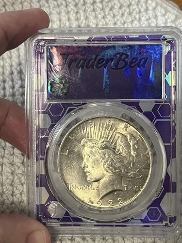 1922 Peace Dollar PCGS MS62 Silver $1 Traderbea Slab Uncirculated Lustrous