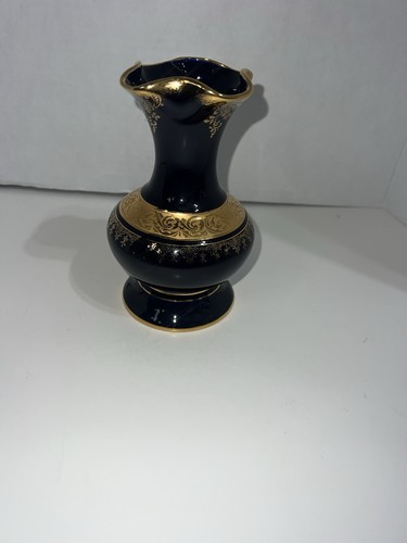Porzellan Limoges 6 cm Vase Frankreich dunkelblau mit Gold - Bild 2 von 7