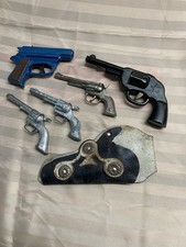 Vintage Lot 5 metal toy cap pistols and one holster, Kilgor Pal, Pet , Texas etc