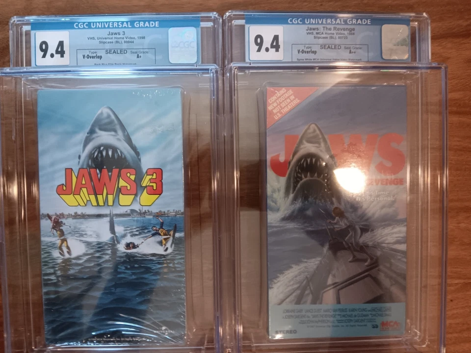 1983 Jaws 1 & 2 (Complete W/Wrap No Seal) + 1993 Jaws 3 + 1988 Jaws Revenge Seal Foto 4 de 4
