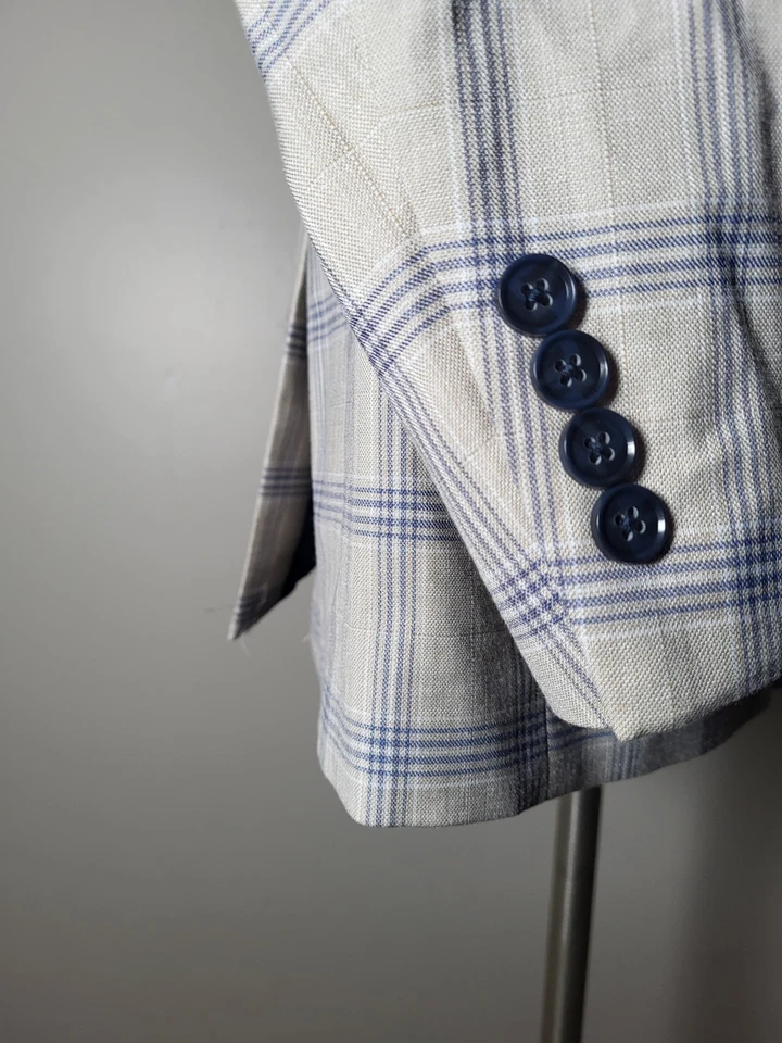 Abrigo Chaqueta Blazer 50R Azul Marrón Ventana 4 TEMPORADAS Tweed Peak Steve Harvey Foto 4 de 4