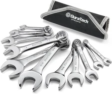 DURATECH Stubby SAE Wrench Set – 11pc 12-Point CR-V Steel w/ Rolling Pouch