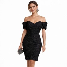 NWT Eliza J Black & Silver Off-Shoulder Bodycon Dress | Size 6 | Stunning