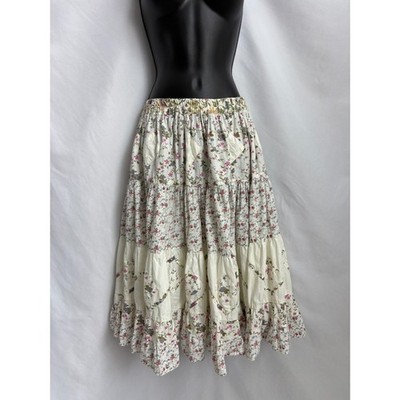 Vintage Tiered Patchwork Midi Tiered Skirt One Size Floral Cottage Prairie OS